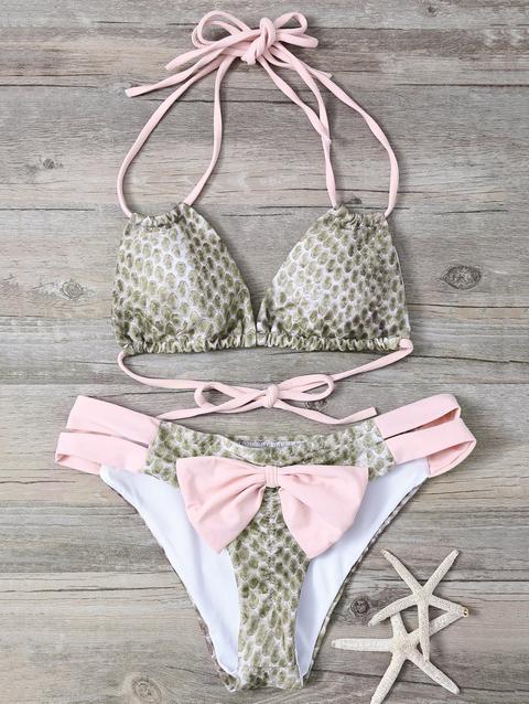 Snakeskin Stampa Abbellito Bowknot Bikini