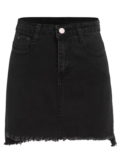 Falda Desflecada Denim - Negro