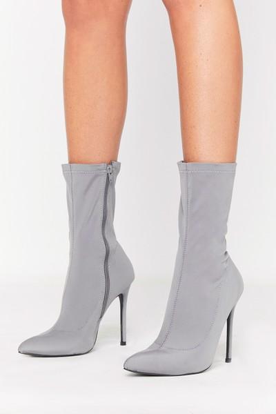 Angel Grey Stiletto Pointed Ankle Boots 