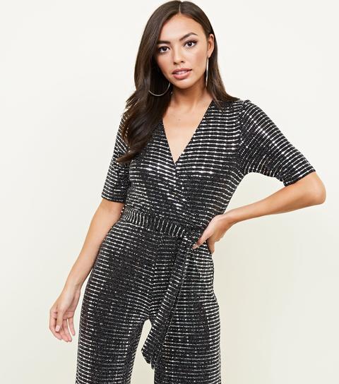 Mirrored Sequin Wrap Jumpsuit New Look from NEW LOOK on 21