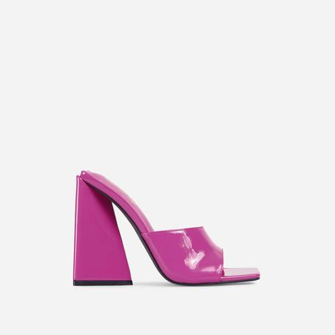 Avalon Square Peep Toe Sculptured Flared Block Heel Mule In Purple Patent, Purple