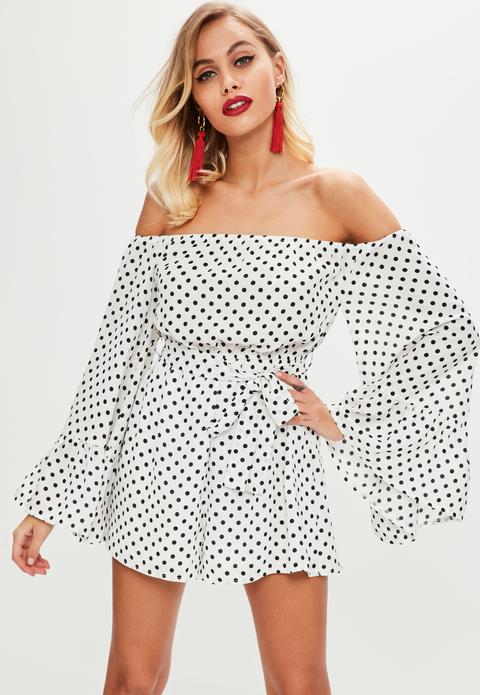 White Polka Dot Bardot Playsuit