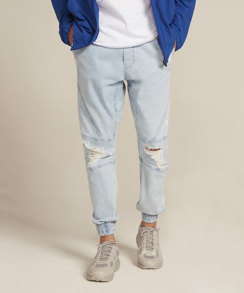 Calça Jeans Masculina Jogger Destroyed Azul Claro