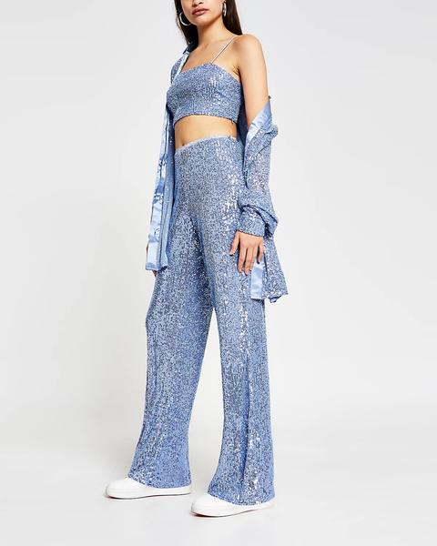 Blue Slim Sequin Trousers