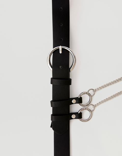 Faux Leather Belt With Chain Detail