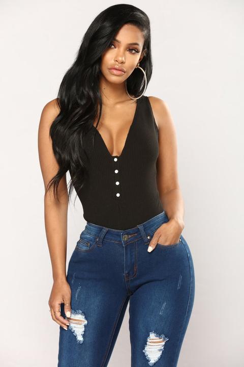 Alexis Buttoned Up Bodysuit - Black