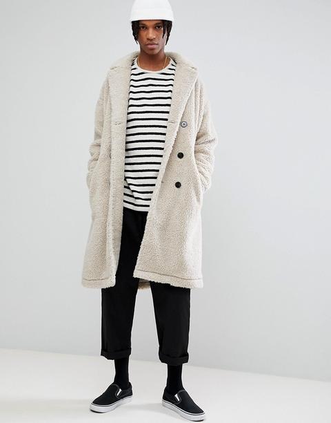 Asos Borg Trench Coat In Ecru - Ecru