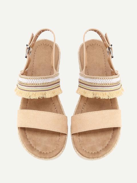 Fringe Detail Flat Sandals