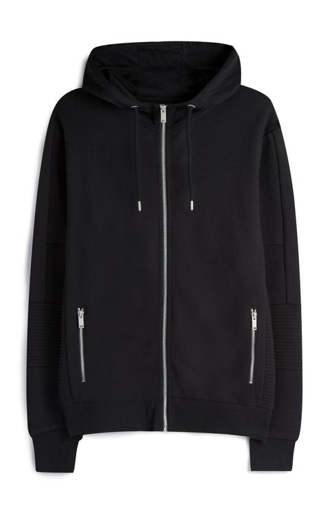 felpa nera con cappuccio e zip