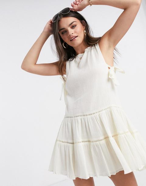 Asos Design Tiered Mini Smock Sundress With Open Back-white