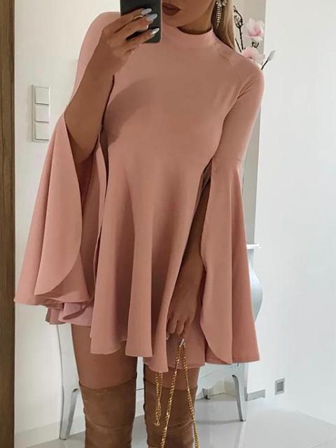 Solid Split Flared Sleeve Casual Dress