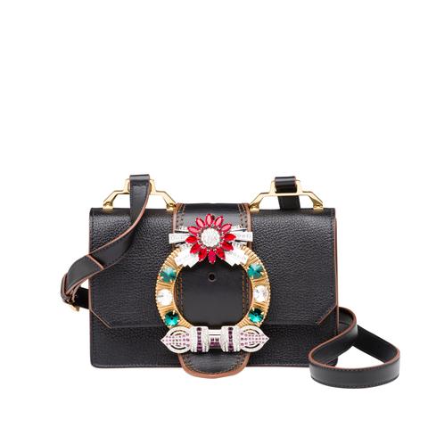 Miu Lady Madras Leather Shoulder Bag