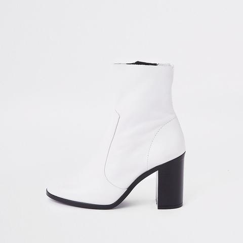 white leather block heel ankle boots