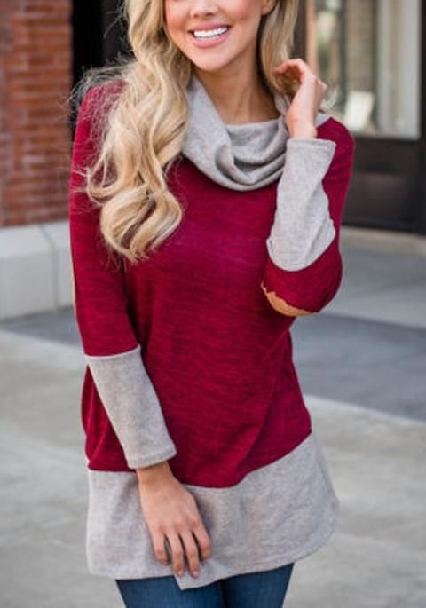 Maglietta Collo Ad Anello Manica Lunga Moda Rosso