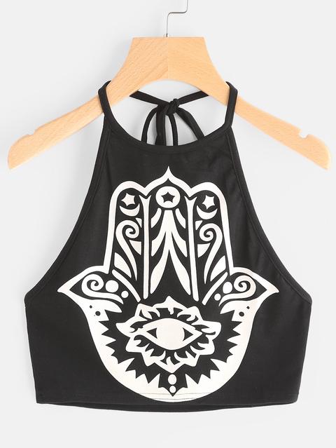 Printed Crop Halter Top