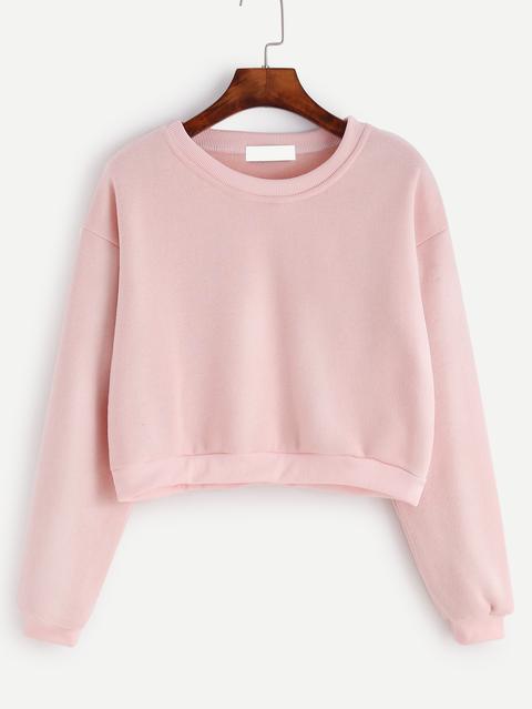 Sudadera Corta Con Cuello Redondo - Rosa