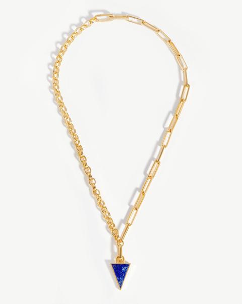 Triangle Chain Necklace 18ct Gold Plated/lapis
