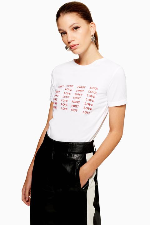 Womens Petite First Love Repeat T-shirt - White, White