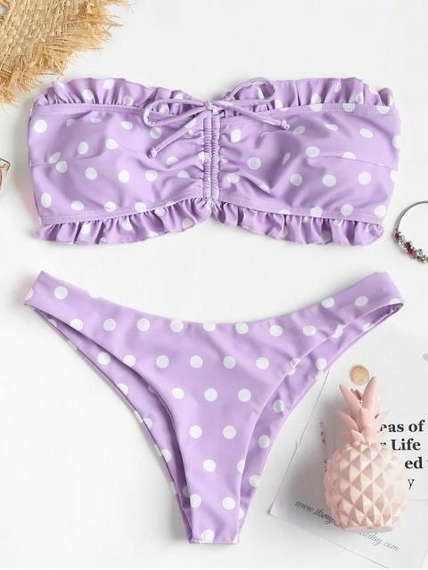 Bikini A Rayas Con Lunares Mauve