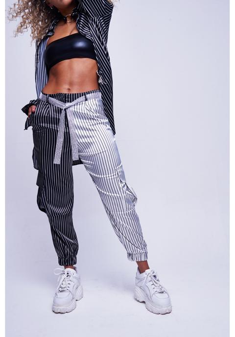 Mono Pinstripe Cropped Cargo Trousers