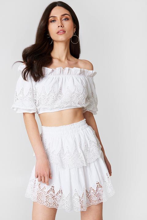 Linn Ahlborg X Na-kd Embroidery Set Skirt - White