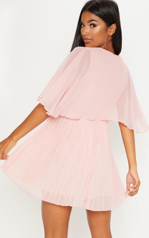 Dusty pink cape 2025 pleated detail skater dress