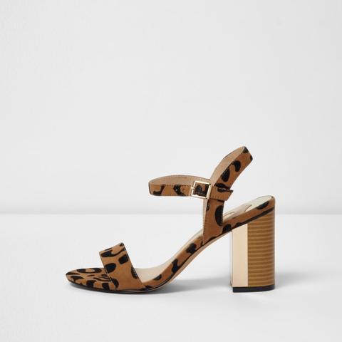 Beige Leopard Block Heel Barely There Sandals