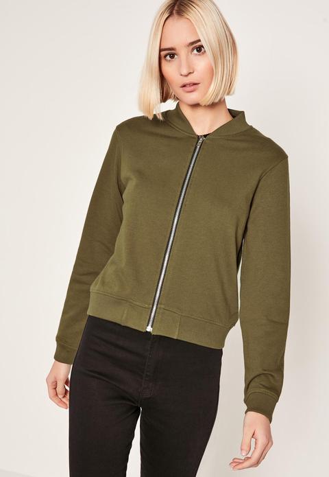 Khaki Petite Jersey Bomber Jacket