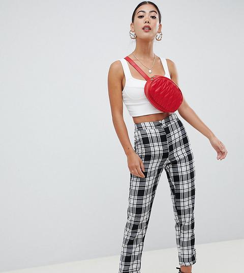 Boohoo Petite - Pantaloni A Vita Alta A Quadri - Multicolore