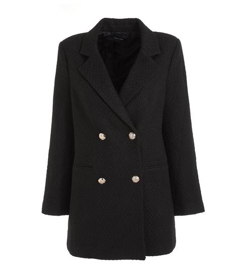 Black Bouclé Double Breasted Blazer Coat New Look