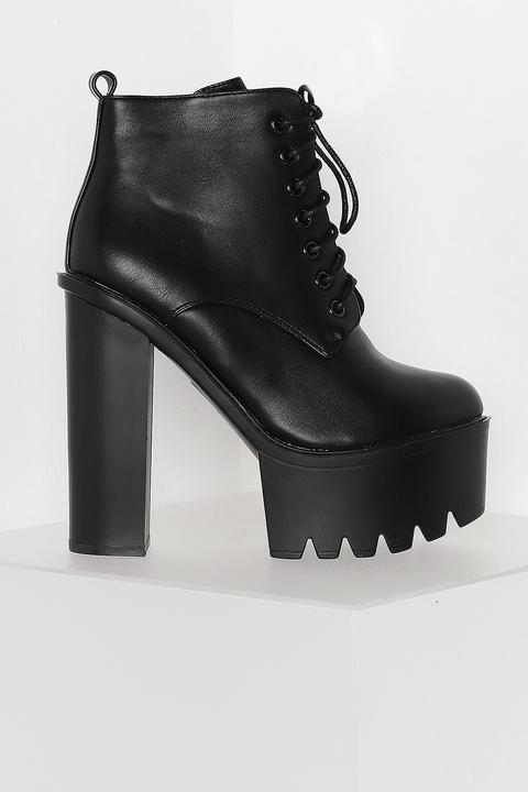 Black Lace Up Platform Ankle Boot