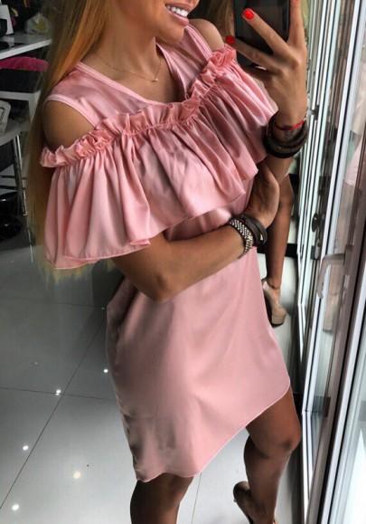 Vestido De Mediana Edad Corte De Moda Plisada Rosa