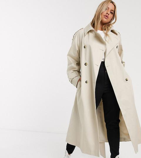 Asos Design Curve Longline Trench Coat In Stone-white
