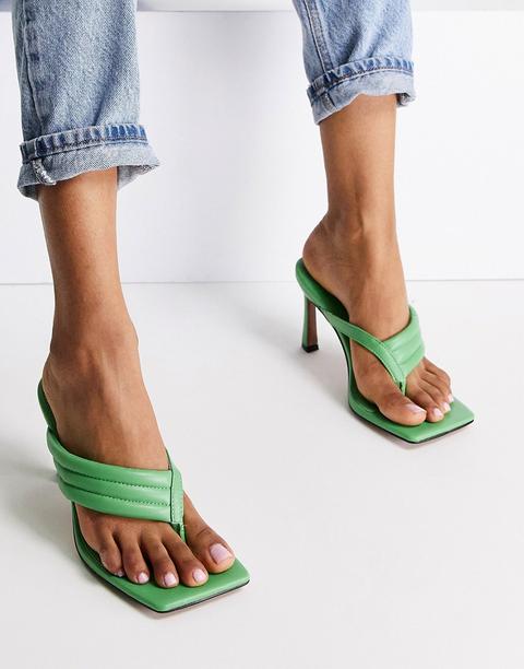 Asos Design Herring Padded Toe Thong Heeled Sandals In Green