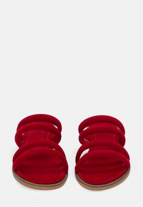 Red Multi Strap Slip On Sandals, Red 