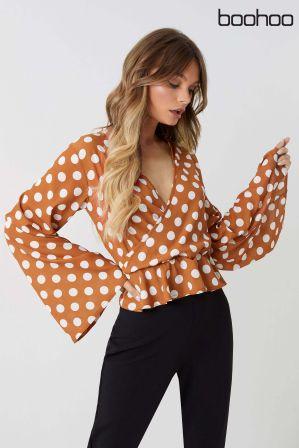 boohoo polka dot blouse