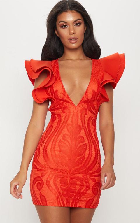 ruffle detail bodycon dress