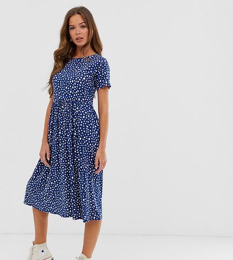 Wednesday's Girl Midi Smock Dress In Smudge Spot Print-navy