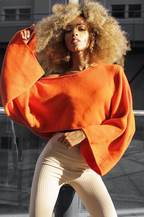 Orange Cropped Batwing Jumper - Carmin