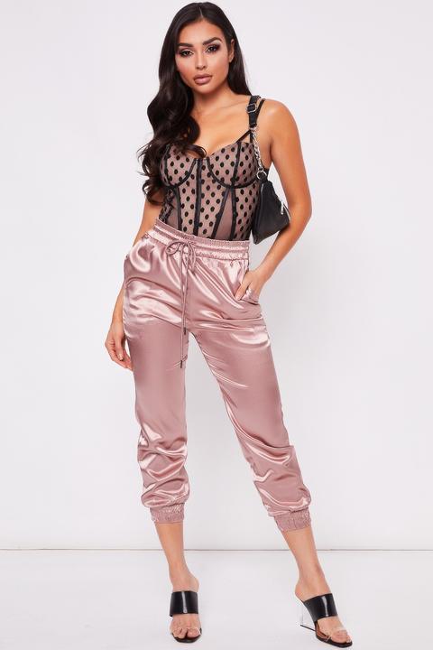 Rose gold satin store joggers