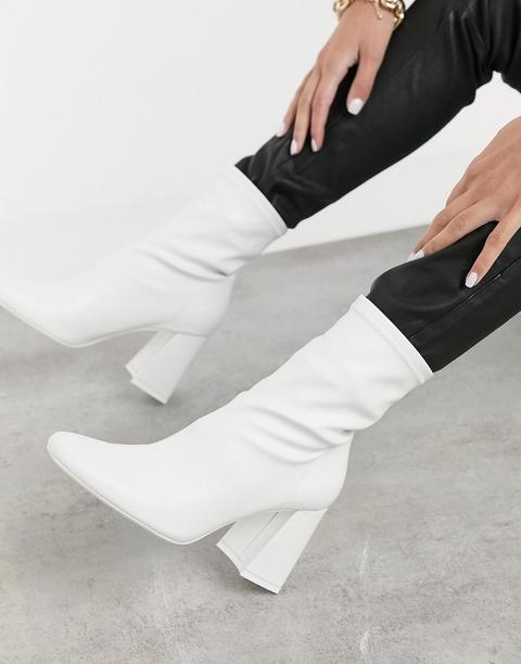 Bershka Heeled Boot In White