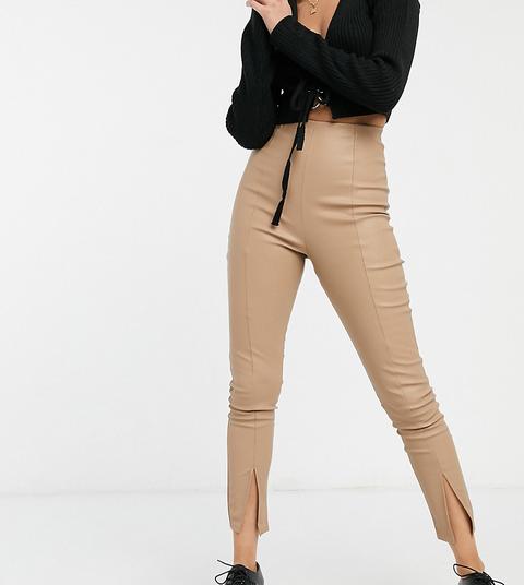 Collusion Faux Leather Fitted Legging With Front Split-neutral