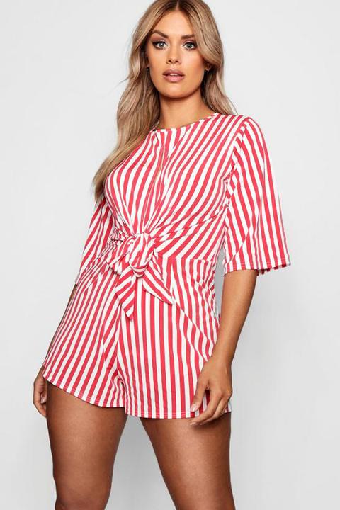 Plus Stripe Twist Front Playsuit