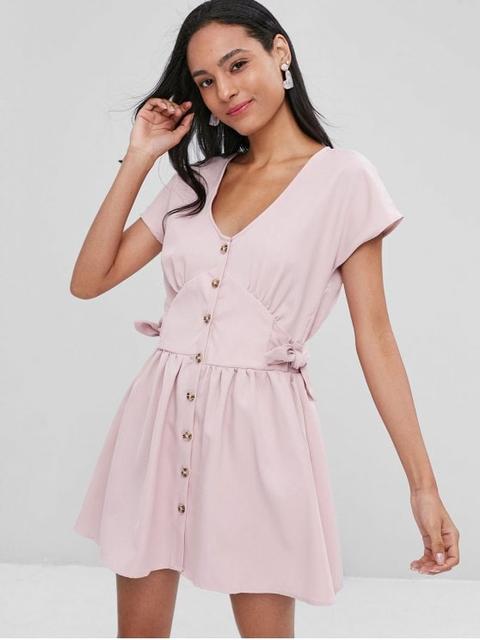 Mini Vestido Anudado Con Botones