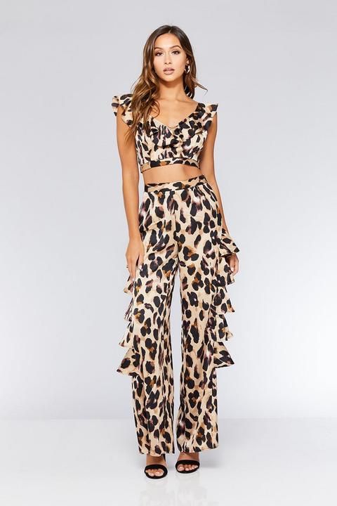 Leopard Print Frill Side Trousers