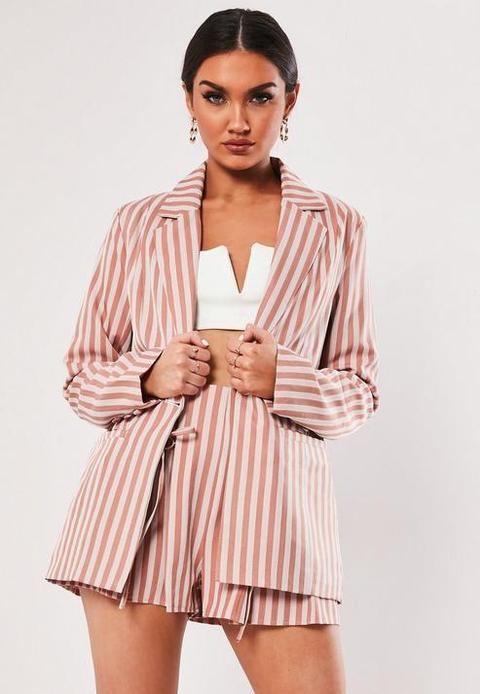 Nude Stripe Co Ord Button Front Tailored Blazer, Nude