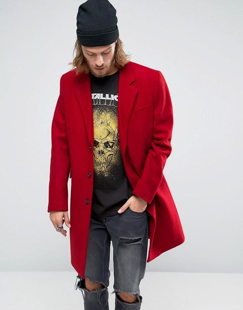 Abrigo Rojo En Mezcla De Lana De Asos