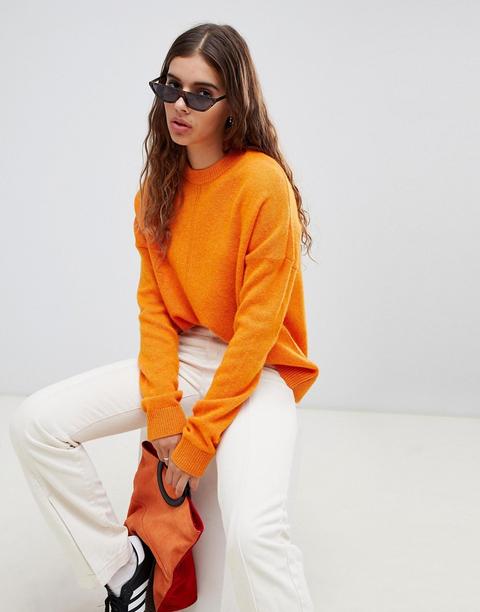 Weekday - Maglione Operato Con Cucitura Centrale Arancione Mélange - Arancione