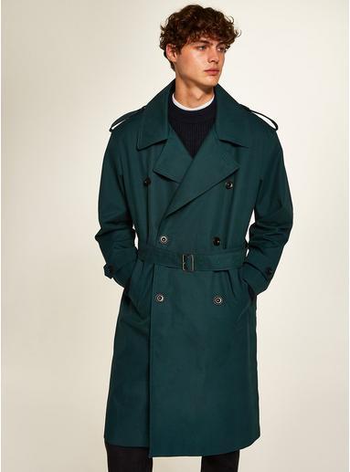 Mens Green Teal Oversized Double Breasted Mac, Green