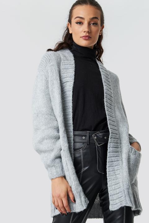 Oversized Front Pocket Cardigan Grau